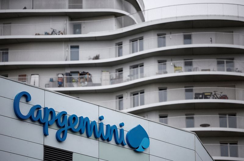 &copy; Reuters. FILE PHOTO: A Capgemini logo is seen at the company's office in Nantes, France, February 13, 2024. REUTERS/Stephane Mahe/File Photo