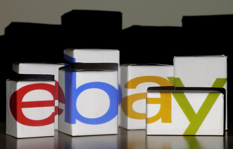 &copy; Reuters. FILE PHOTO: An eBay logo is projected onto white boxes in this illustration picture taken in Warsaw, January 21, 2014.  REUTERS/Kacper Pempel/File Photo