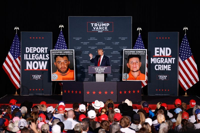 © Reuters. FILE PHOTO: Republican presidential nominee and former U.S. President Donald Trump holds a rally at Gaylord Rockies Resort and Convention Center in Aurora, Colorado, U.S., October 11, 2024. REUTERS/Isaiah J. Downing/File photo