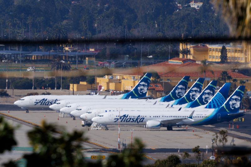 &copy; Reuters. Alaska Airlines commercial airplanes are shown parked off to the side of the airport in San Diego, California, U.S. January 18, 2024, as the the National Transportation Safety Board continues its investigation of the Boeing 737 MAX 9 aircraft.  REUTERS/