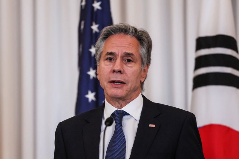 © Reuters. U.S. Secretary of State Antony Blinken speaks during a joint press conference with Defense Secretary Lloyd Austin, South Korean Foreign Minister Cho Tae-yul and Defense Minister Kim Yong-hyun, at the State Department in Washington, U.S., October 31, 2024. REUTERS/Leah Millis