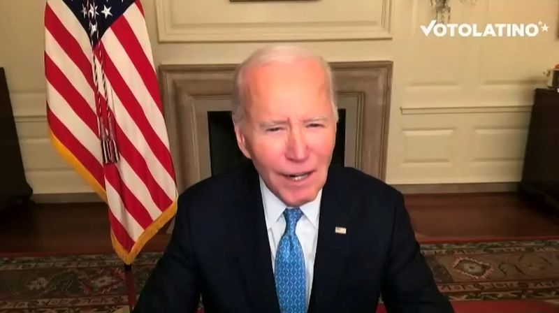 &copy; Reuters. FILE PHOTO: U.S. President Joe Biden delivers a speech in a video footage in Washington, U.S., October 29, 2024, in this screen grab obtained from handout video.      Votolatino/Handout via REUTERS/File Photo