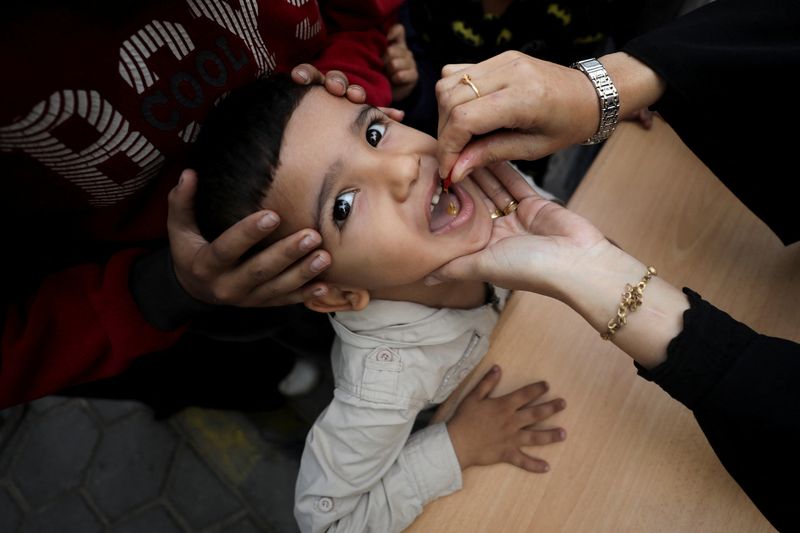 © Reuters. Polio vaccination, Gaza City, November 2, 2024. REUTERS/Dawoud Abu Alkas