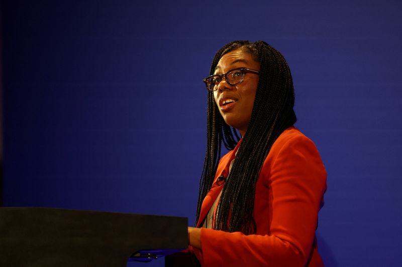 © Reuters. FILE PHOTO: Britain's Business and Trade Secretary Kemi Badenoch speaks during her press conference at the Manufacturing Technology Centre in Coventry, Britain, March 18, 2024. REUTERS/Carl Recine/Pool/File Photo