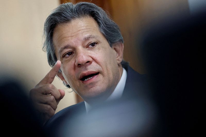 &copy; Reuters. Brazil's Finance Minister Fernando Haddad attends a meeting with Brazil's President Luiz Inacio Lula da Silva to discuss online bets, at the Planalto Palace in Brasilia, Brazil August 3, 2024. REUTERS/Adriano Machado/File Photo