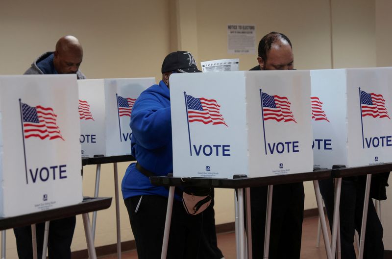 &copy; Reuters. Voters cast their votes during early voting in the U.S. presidential election at a polling station in Detroit, Michigan, U.S. November 3, 2024.  REUTERS/Rebecca Cook