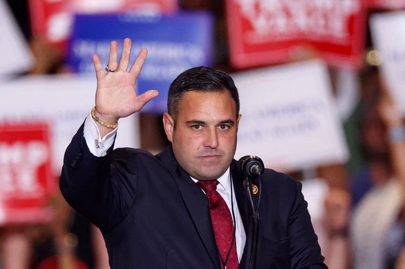 &copy; Reuters. FILE PHOTO: U.S. Rep. Anthony D'Esposito (R-NY) speaks at the Nassau Veterans Memorial Coliseum on the day Republican presidential nominee and former U.S. President Donald Trump will rally in Uniondale, New York, U.S., September 18, 2024. REUTERS/Brendan 