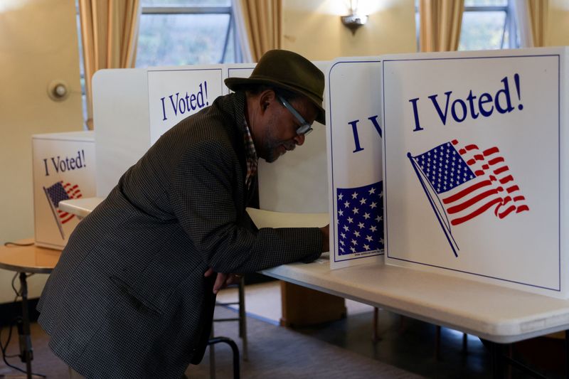 &copy; Reuters. A man votes during the 2024 U.S. presidential election on Election Day, at a library in Pittsburgh, Pennsylvania, U.S., November 5, 2024. REUTERS/Jeenah Moon