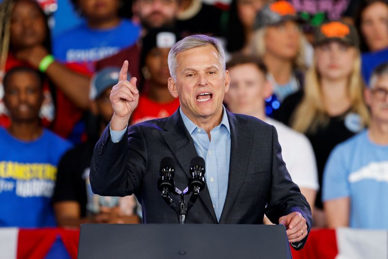 &copy; Reuters. Incumbent Attorney General of North Carolina and Democratic candidate for North Carolina governor Josh Stein speaks, on the day of a campaign event of Democratic presidential nominee and U.S. Vice President Kamala Harris, in Charlotte, North Carolina, U.S