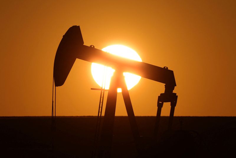 © Reuters. FILE PHOTO: An oil pump of IPC Petroleum France is seen during sunset outside Soudron, near Reims, France, February 6, 2023.  REUTERS/Pascal Rossignol/File Photo