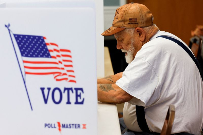 © Reuters. A man votes at St Andrew's church during the 2024 U.S. presidential election on Election Day in Erie, Pennsylvania, U.S., November 5, 2024. REUTERS/Shannon Stapleton/File Photo