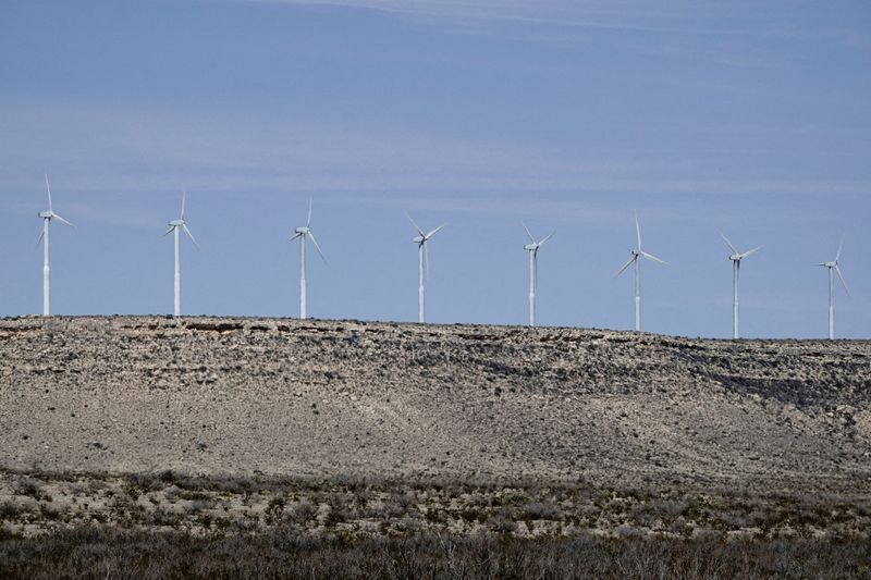 © Reuters. FILE PHOTO: A general view of Vestas V-47 660 kilowatt wind turbines, part of the Indian Mesa Wind Farm owned by NextEra Energy Resources, near Fort Stockton, Texas, U.S., March 17, 2023. REUTERS/Bing Guan/File Photo