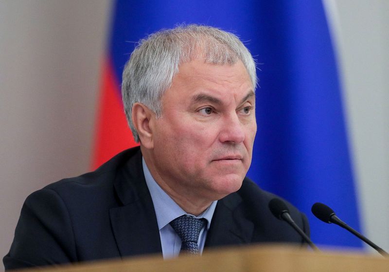 © Reuters. FILE PHOTO: Russia's State Duma Speaker Vyacheslav Volodin attends a plenary session of the lower house of parliament in Moscow, Russia October 17, 2024. Russian State Duma/Handout via REUTERS/File Photo