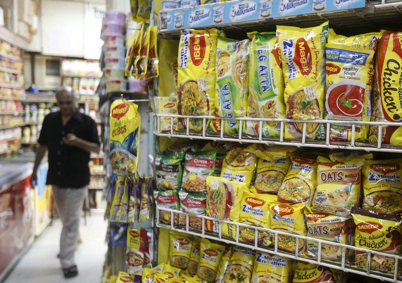 &copy; Reuters. FILE PHOTO: Packets of Nestle's Maggi instant noodles are seen on display at a grocery store in Mumbai, India, June 4, 2015.  REUTERS/Shailesh Andrade/File Photo