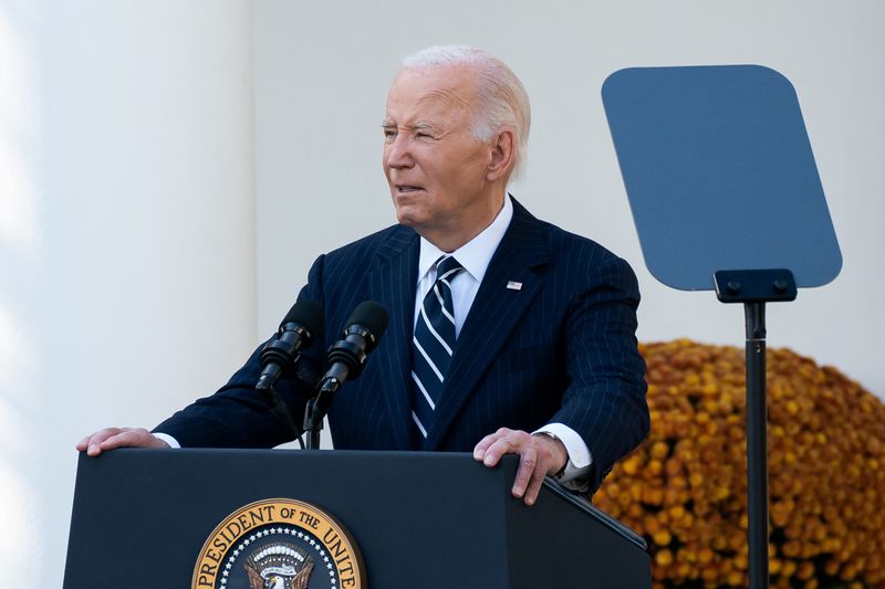 © Reuters. U.S. President Joe Biden delivers remarks on the 2024 election results and the upcoming presidential transition of power, in the Rose Garden of the White House in Washington, U.S., November 7, 2024. REUTERS/Elizabeth Frantz