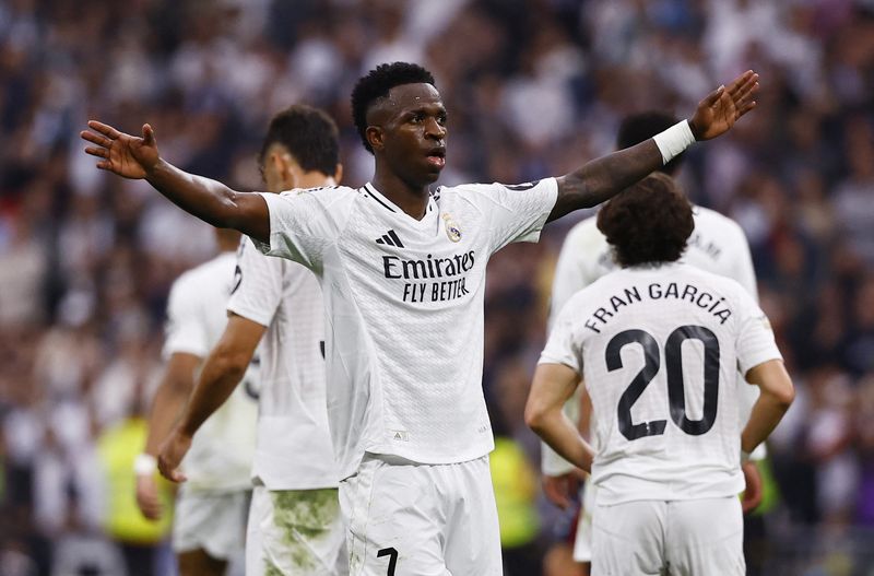 &copy; Reuters. Vinícius Jr celebra gol do Real Madridn 9/11/2024      REUTERS/Susana Vera