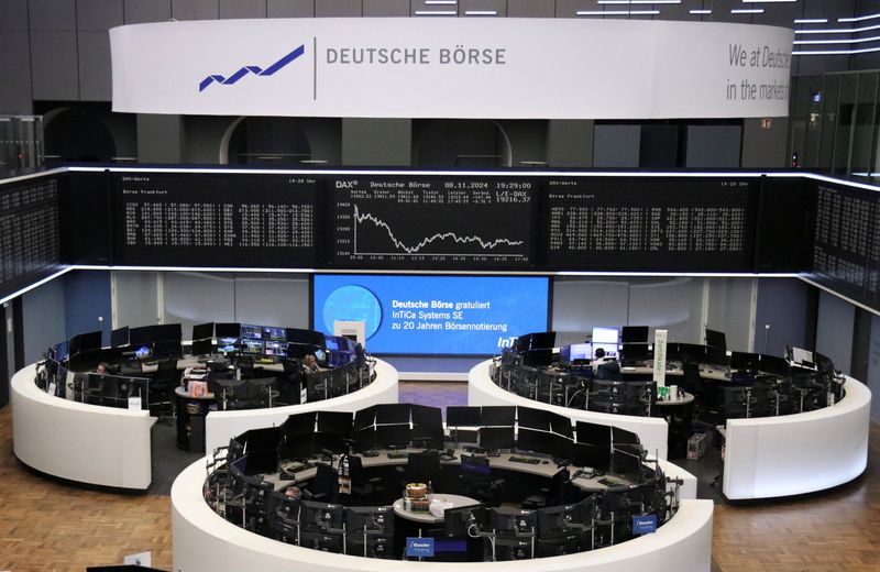 &copy; Reuters. FILE PHOTO: The German share price index DAX graph is pictured at the stock exchange in Frankfurt, Germany, November 8, 2024.    REUTERS/Staff/File Photo