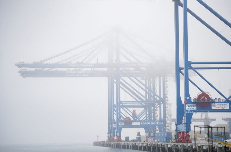 &copy; Reuters. FILE PHOTO: A view shows cranes at the new megaport being built by China's state-owned Cosco Shipping, promising to shorten sea routes to Asia for Peruvian and some Brazilian goods, in Chancay, Peru October 24, 2024. REUTERS/Angela Ponce/File Photo