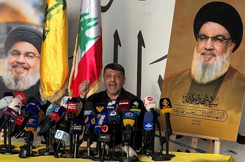 &copy; Reuters. The head of Hezbollah's media office, Mohammad Afif, speaks during a press conference in Beirut's southern suburbs in Lebanon, amid the ongoing hostilities between Hezbollah and Israeli forces, November 11, 2024. REUTERS/Haider Kadhim