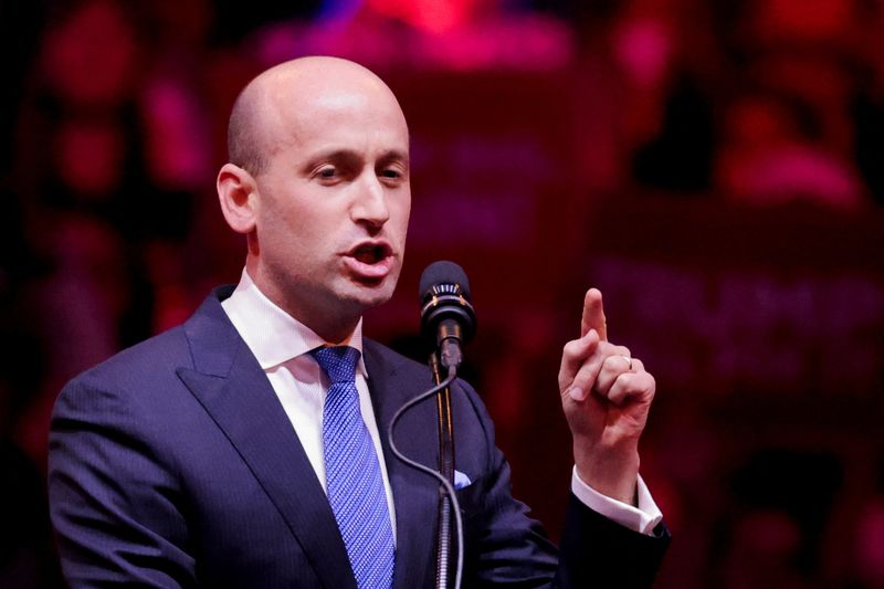 &copy; Reuters. FILE PHOTO: Stephen Miller, Senior Advisor to President Donald J. Trump, speaks during a Trump rally at Madison Square Garden, in New York, U.S., October 27, 2024. REUTERS/Andrew Kelly/File Photo