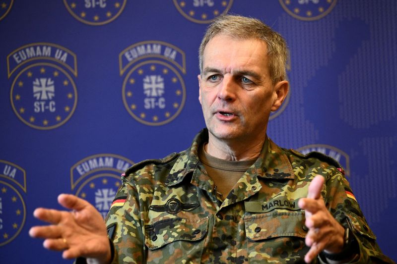 &copy; Reuters. FILE PHOTO: Lieutenant General Andreas Marlow, Commander of the German units multinational corps and basic military organization of the German army, speaks during a Reuters interview at the von-Hardenberg barracks in Strausberg, Germany February 22, 2023.