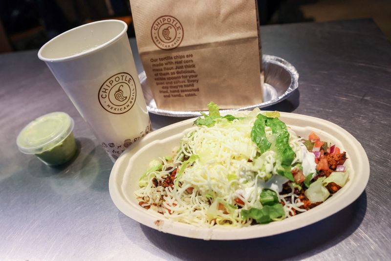 &copy; Reuters. FILE PHOTO: A meal is seen in a Chipotle outlet in this photo illustration in Manhattan, New York City, U.S., February 7, 2022. REUTERS/Andrew Kelly/File Photo