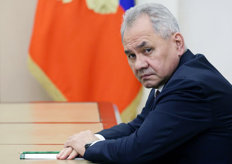 © Reuters. FILE PHOTO: Russian Security Council's Secretary Sergei Shoigu attends a meeting of Russian President Vladimir Putin with commanders of troops of military districts, in Moscow, Russia May 15, 2024. Sputnik/Vyacheslav Prokofyev/Pool via REUTERS/File Photo