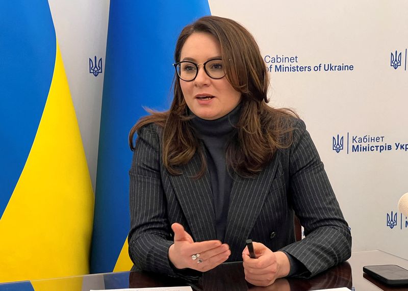 © Reuters. FILE PHOTO: Ukrainian First Deputy Prime and Economy Minister Yulia Svyrydenko speaks with Reuters, amid Russia's invasion of Ukraine, in Kyiv, Ukraine February 1, 2024. REUTERS/Sergiy Voloshin/File Photo