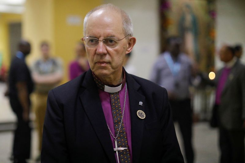 &copy; Reuters. L'arcivescovo di Canterbury Justin Welby guarda mentre parla con la stampa dopo una visita alla tomba di San Oscar Arnulfo Romero, durante una visita in El Salvador, presso la Cattedrale Metropolitana di San Salvador, El Salvador, 4 giugno 2024. REUTERS/J