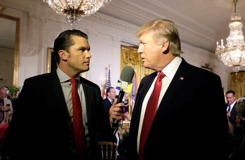 © Reuters. FILE PHOTO: U.S. President Donald Trump is interviewed by Fox and Friends co-host Pete Hegseth at the White House in Washington, U.S. April 6, 2017. REUTERS/Kevin Lamarque/File Photo