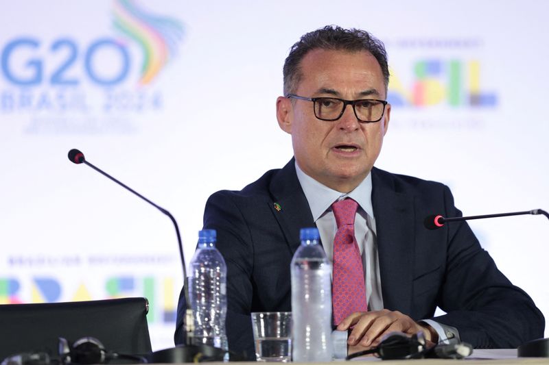 &copy; Reuters. Il presidente della Deutsche Bundesbank Joachim Nagel parla in una conferenza stampa durante la riunione dei ministri delle finanze e dei governatori delle banche centrali del G20, a San Paolo, Brasile, 29 febbraio 2024. REUTERS/Carla Carniel/Foto d'archi