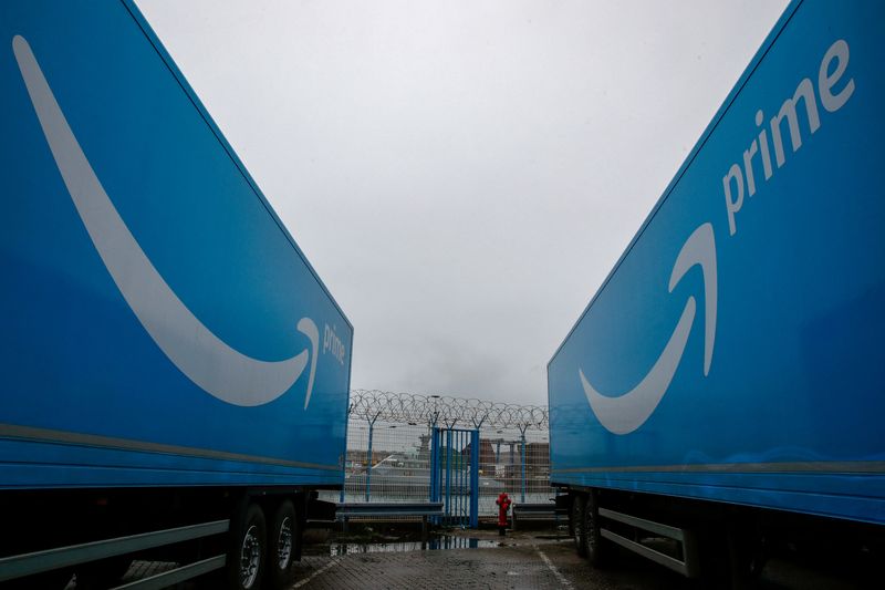 &copy; Reuters. Amazon trailer trucks are seen at Cherbourg Harbour, France, January 21, 2021. Picture taken on January 21, 2021. REUTERS/Gonzalo Fuentes/File Photo