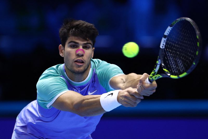 &copy; Reuters. Tenista espanhol Carlos Alcaraz no ATP Finals, em Turimn13/11/2024nREUTERS/Guglielmo Mangiapane