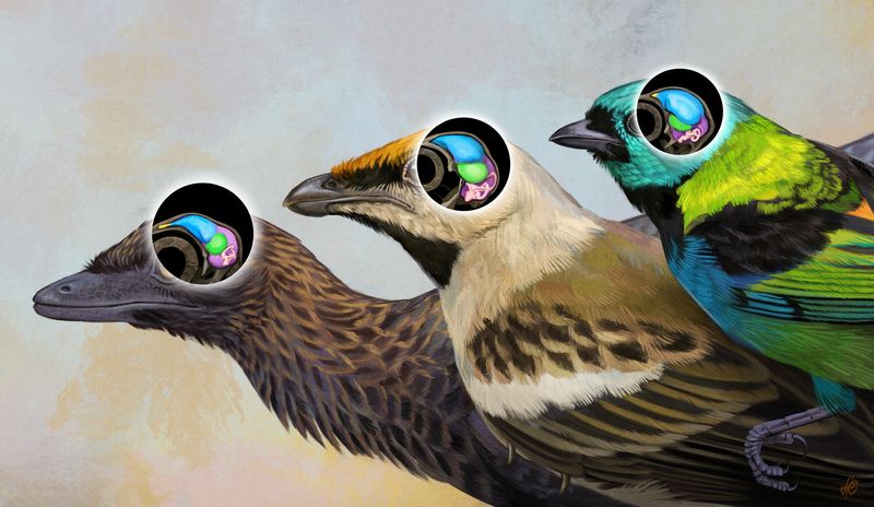 &copy; Reuters. Three views are shown of the brain of the starling-sized bird Navaornis hestiae, which lived 80 million years ago during the Cretaceous Period in what is now Brazil, in this illustration released on November 13, 2024. Julia D'Oliveira/Handout via REUTERS