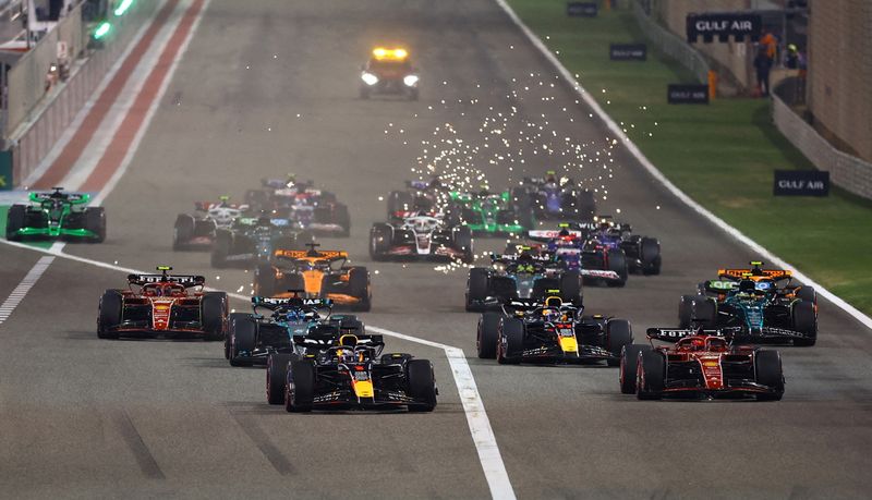 &copy; Reuters. FILE PHOTO: Formula One F1 - Bahrain Grand Prix - Bahrain International Circuit, Sakhir, Bahrain - March 2, 2024 General view of drivers in action during the start of the Bahrain Grand Prix REUTERS/Rula Rouhana/File Photo