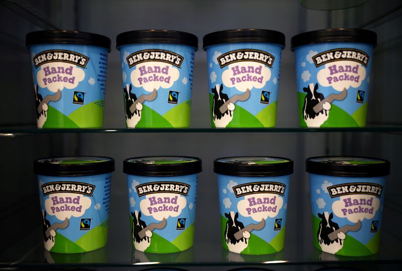 &copy; Reuters. Ice creams of Ben & Jerry's, a Unilever brand, are seen at their shop in London, Britain, October 5, 2020. REUTERS/Hannah McKay/File Photo