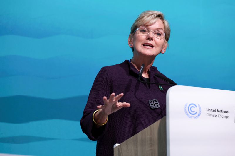 © Reuters. U.S. Secretary of Energy Jennifer Granholm speaks at a press conference during the United Nations Climate Change Conference (COP29), in Baku, Azerbaijan November 15, 2024. REUTERS/Murad Sezer