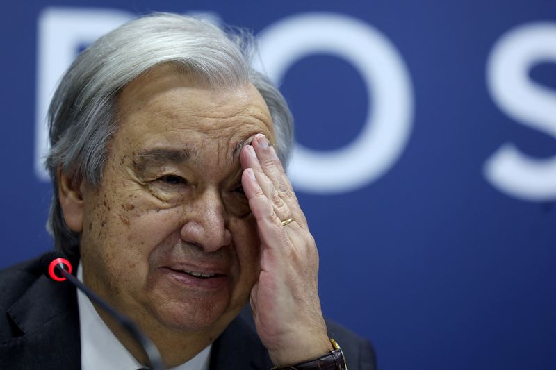 &copy; Reuters. U.N. General-Secretary Antonio Guterres speaks during a press conference, ahead of the G20 Summit in Rio de Janeiro, Brazil November 17, 2024. REUTERS/Pilar Olivares