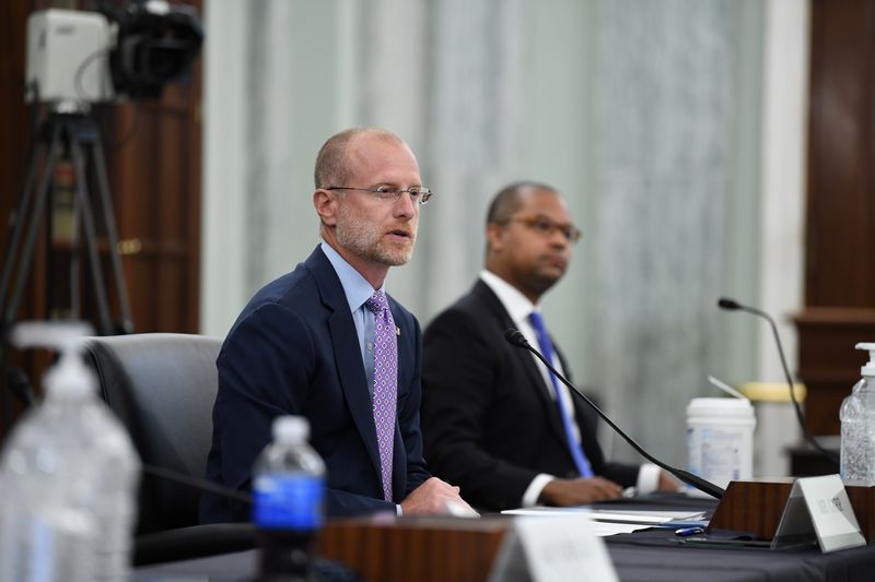 &copy; Reuters. FILE PHOTO: Brendan Carr answers questions during an oversight hearing held by the U.S. Senate Commerce, Science, and Transportation Committee for the Federal Communications Commission (FCC), in Washington, U.S. June 24, 2020. Jonathan Newton/Pool via REU