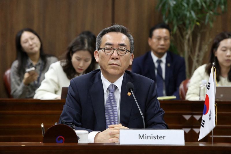 &copy; Reuters. FILE PHOTO: South Korean Foreign Minister Cho Tae-yul looks on as he talks during a meeting at the Foreign Ministry on November 4, 2024 in Seoul, South Korea. Chung Sung-Jun/Pool via REUTERS/File Photo