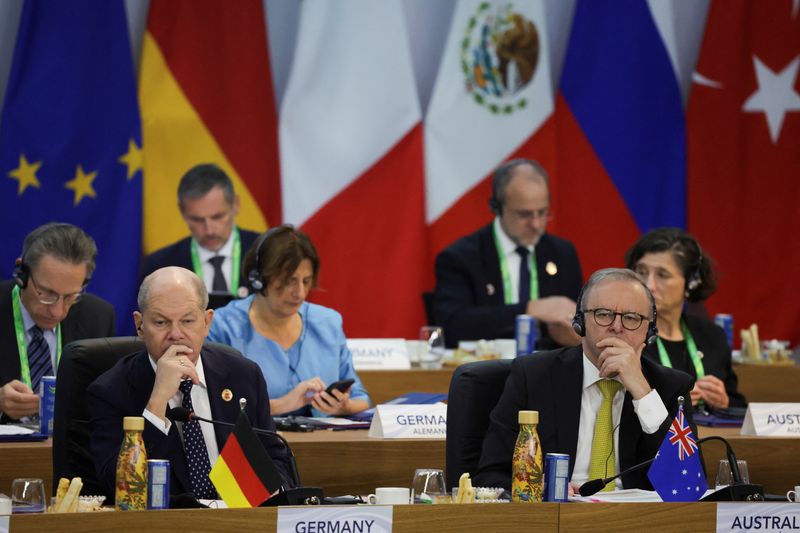 © Reuters. Chanceler alemão, Olaf Scholz, participa do G20, no Rio de Janeiro
18/11/2024
REUTERS/Ricardo Moraes