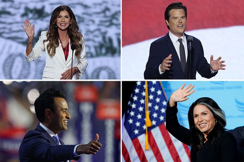  Trump's cabinet picks Kristi Neom, Matt Gaetz, Vivek Ramaswamy and Tulsi Gabbard are seen in a combination of file photographs/File Photo