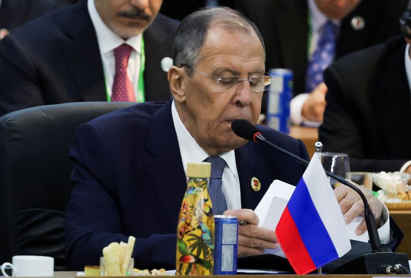 &copy; Reuters. Ministro das Relações Exteriores da Rússia, Sergei Lavrov,. durante reunião de cúpula do G20 no Rio de Janeiron18/11/2024 REUTERS/Ricardo Moraes