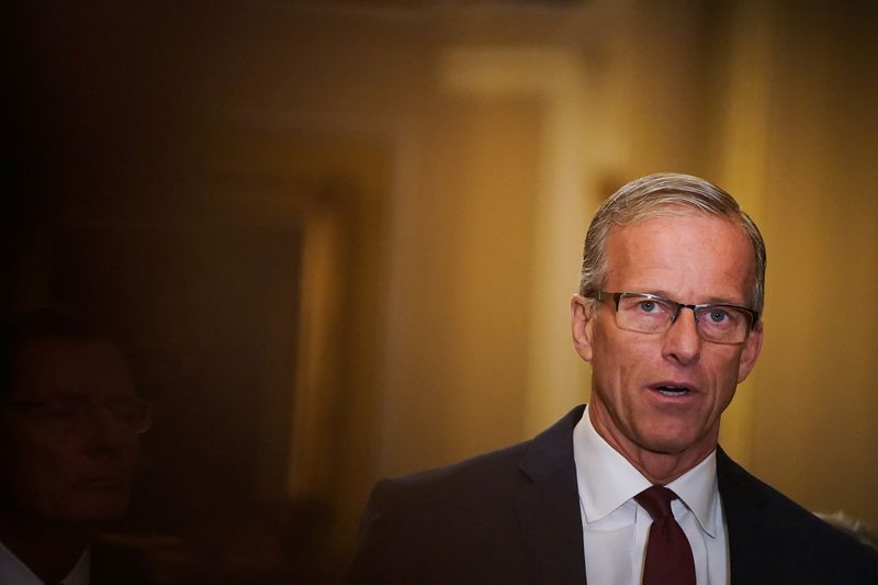 © Reuters. FILE PHOTO: U.S. Senator John Thune (R-SD) speaks during a press conference following the Senate Republicans weekly policy lunch at the U.S. Capitol in Washington, U.S., November 19, 2024. REUTERS/Elizabeth Frantz/File Photo