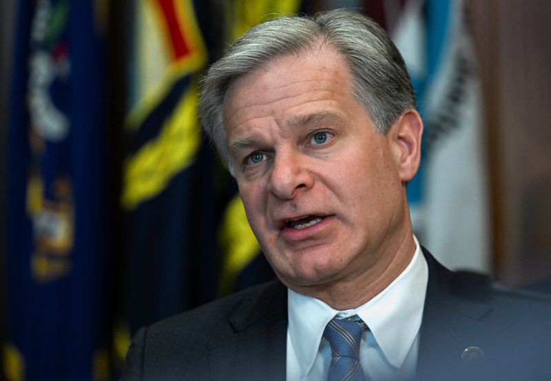 &copy; Reuters. FBI Director Christopher Wray speaks during a meeting of the Department of Justice’s Election Threats Task Force at the Justice Department in Washington, U.S., September 4, 2024. REUTERS/Annabelle Gordon