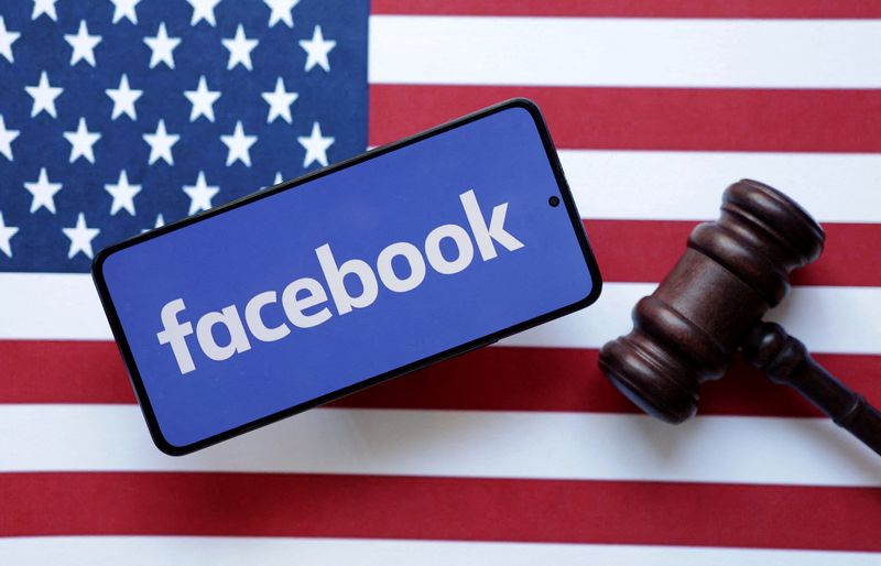 © Reuters. FILE PHOTO: Facebook, U.S. flag and Judge gavel are seen in this illustration taken, August 6, 2024. REUTERS/Dado Ruvic/Illustration/File Photo