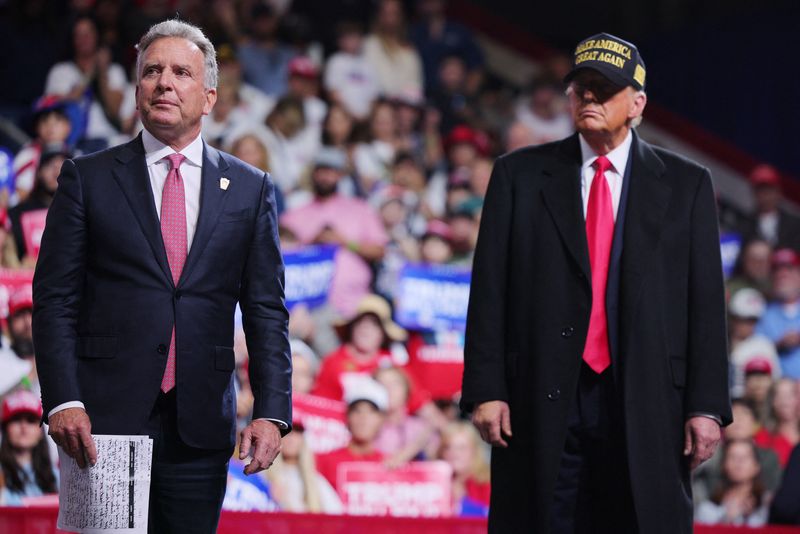 &copy; Reuters. FILE PHOTO: Businessman Steve Witkoff stands onstage with Republican presidential nominee and former U.S. President Donald Trump during a campaign rally at Atrium Health Amphitheater in Macon, Georgia, U.S., November 3, 2024. REUTERS/Brian Snyder/File Pho