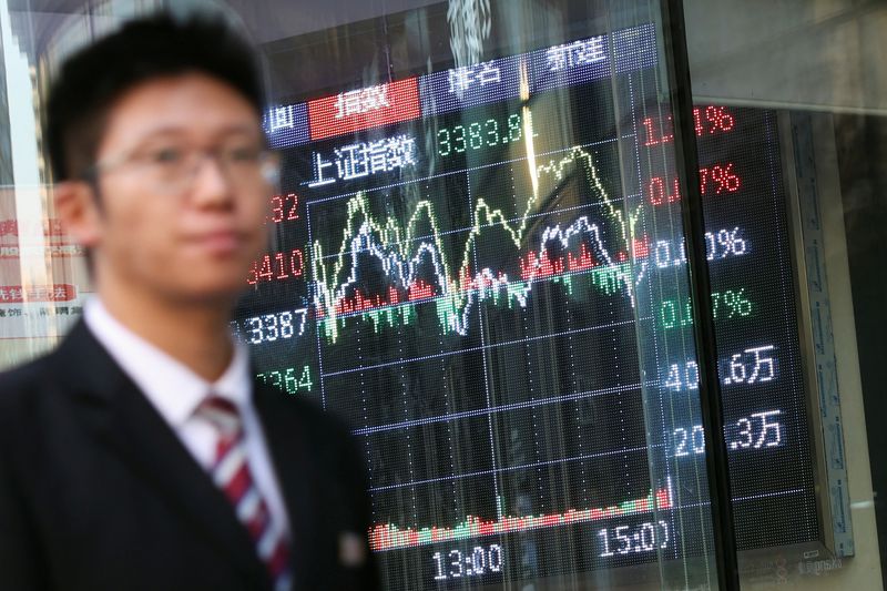 &copy; Reuters. FILE PHOTO: A man walks past a brokerage house with a display board showing the Shanghai Composite Index and other stock information, in Beijing, China November 6, 2024. REUTERS/Florence Lo/File Photo