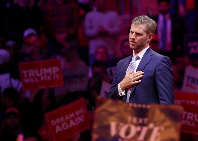 &copy; Reuters. Eric Trump no Madison Square Garden em Nova Yorkn 27/10/2024   REUTERS/Brendan McDermid