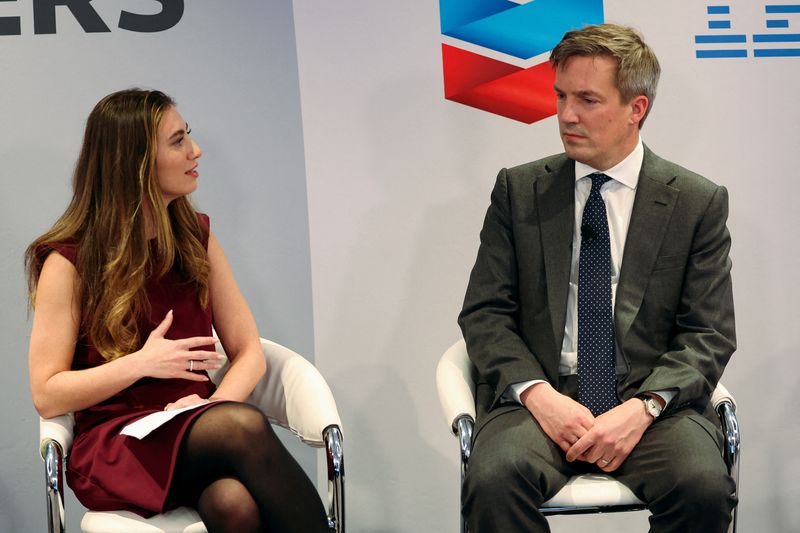 © Reuters. Reuters correspondent Milana Vinn speaks with Martin Brand, head of North America Private Equity and global co-head of Technology Investing at Blackstone, during the Reuters NEXT conference, in New York City, U.S., December 10, 2024. REUTERS/Mike Segar